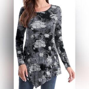 Black & Gray Tie-Dye Women’s Bandanna Style Tunic Top - XL